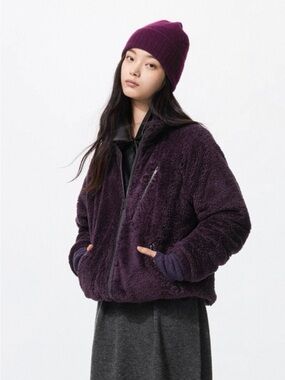 NEEDLES Uniqlo Deep Plum Teddy Sherpa Unisex Jacket